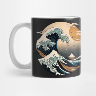 Sunset during the great wave off katsushika hokusai Mug